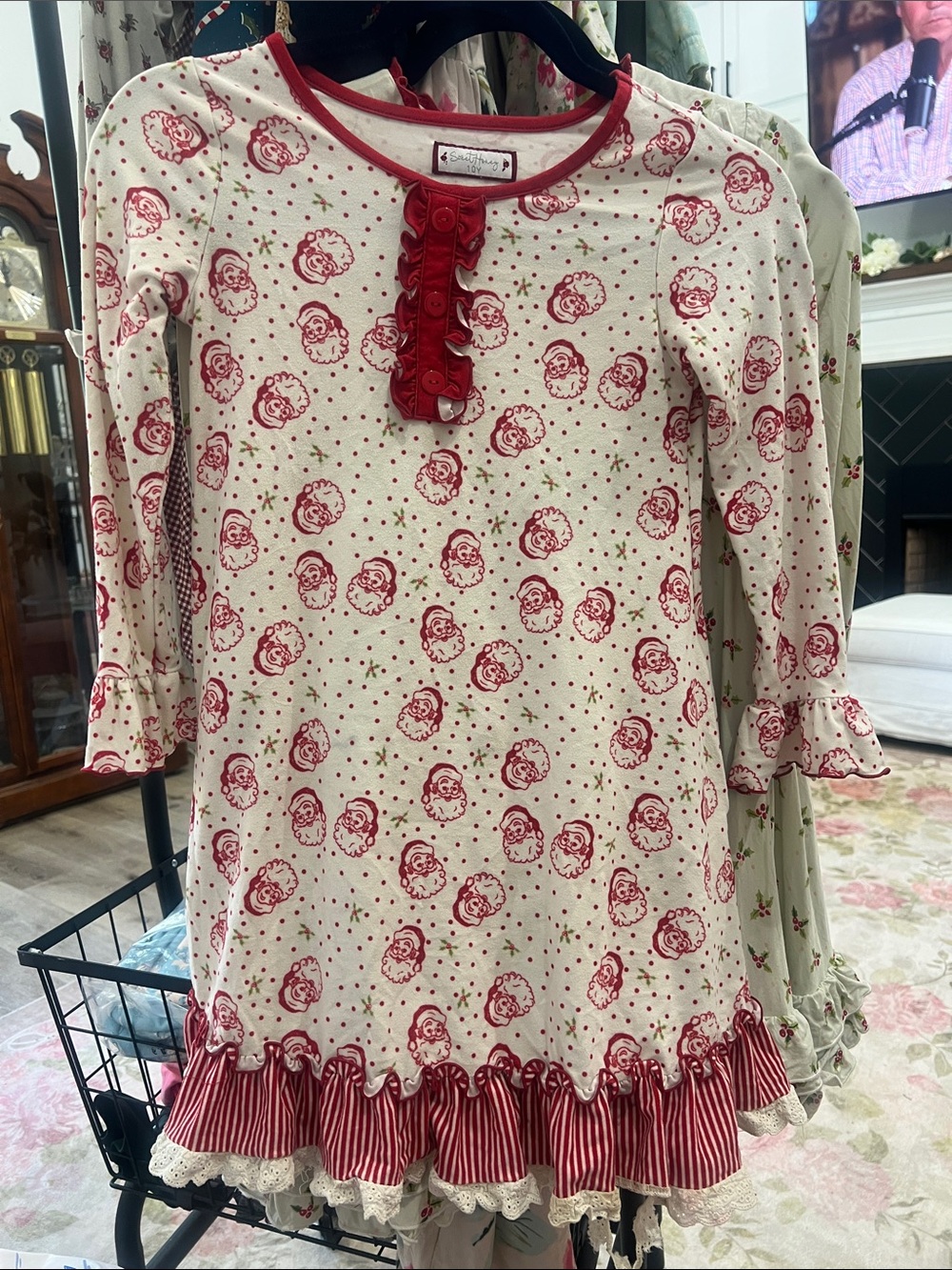 SweetHoney  Red Santa face  Ruffle-Trim Nightgown